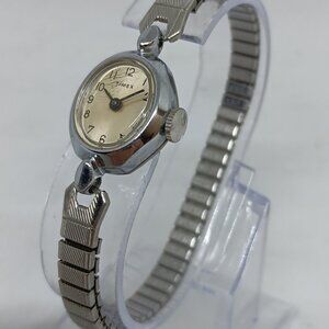 VINTAGE Timex 348 Manual Wind Women's 17mm Silver Tone Flex Band Watch